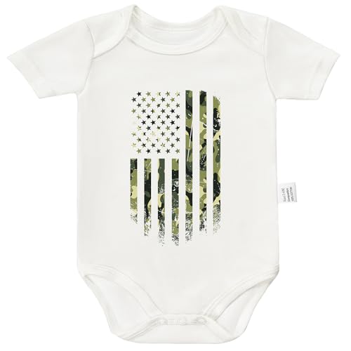 Image of RETKCUL Camo American Flag USA Bodysuits, Tactical Baby Gear Clothing, Cute Infant Short Sleeves Clothes for 0-24 Months