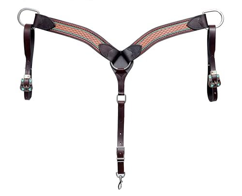 BLACK HOOF | Turquoise Painted | Tooled American Leather Breastcollar with Turquoise Enameled Arrow Buckle| Barrel Racing