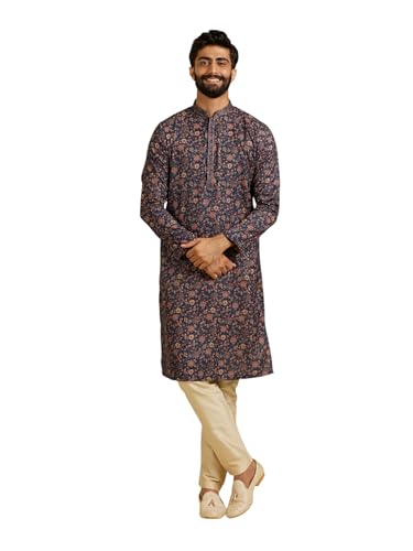 Image of Manyavar Men's Viscose Blend Floral Print Kurta Pyjama Set (2pcs)