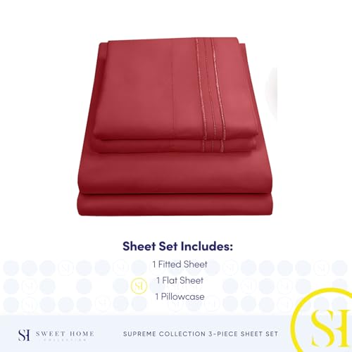 Twin XL Sheets - Breathable Luxury Sheets with Full Elastic & Secure Corner Straps Built In - 1800 Supreme Collection Extra Soft Deep Pocket Bedding Set, Sheet Set, Twin XL, Burgundy