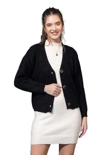 Image of Women Woolen V Neck Casual Wear Stylish 3 Button Cardigan Sweaters for Winter Season