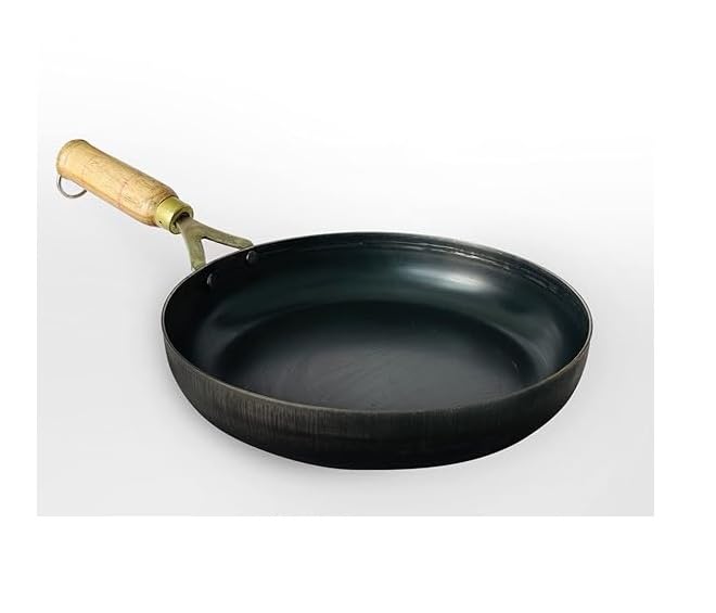 Iron Fry Pan with Wooden Handle, Black Flat Sheet Metal Iron Traditional Frying Pan (8 Inch)-image-43