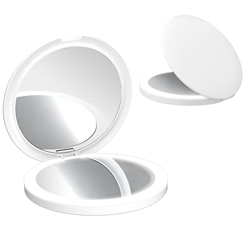 Espejo compacto LED redondo portátil plegable