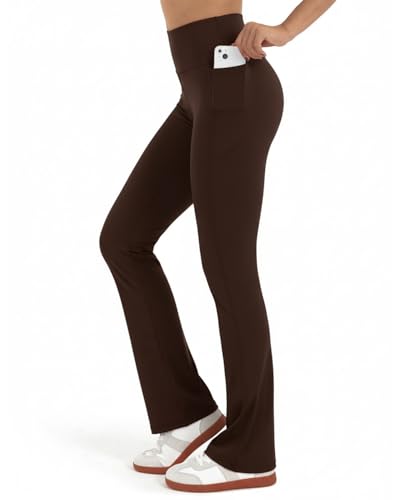 Legging évasé pour femme longueur entrejambe 82-85 cm jambes larges extensible marron
