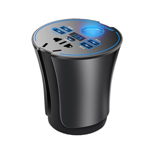 Inversor de coche – Adaptador de enchufe de coche | Adaptador de cargador de coche USB de carga rápida, 12 V/24 V a 220 V, accesorios de auto multifunción seguros para portátiles, viajes por carretera