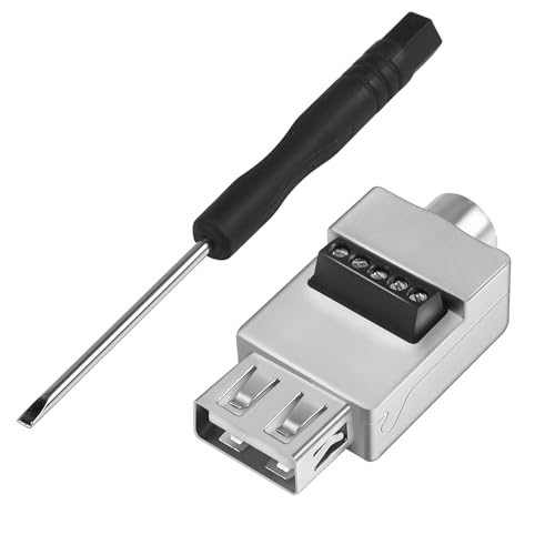 QIANRENON Adaptador USB 2.0 sin soldadura, carcasa de metal, USB 2.0 hembra a conector de bloque de terminales de tornillo de 5 pines, 480 Mbps 5 V/2 A, para extensión de puerto USB, destornillador