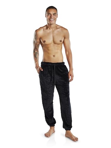 JOE BOXER Tonal Smiley Print Plush Pajama Pants, Men's Joggers PJ Pants, Lounge Pants With Pockets, Pajama Gifts