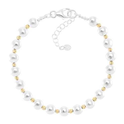 Silpada 'Limitless' Sterling Silver with 14K Yellow Gold Plating Hematite Beaded Bracelet, 7" + 1" (6mm)3