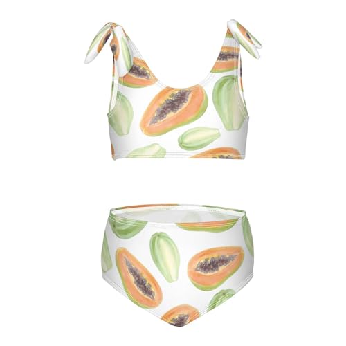 Tropical Exotic Papaya Fruits (11) Girls Swimsuits 2 Piece Swimwear Bikini Set Beach Bathing Suit for Summer Girl Kids 11-12T Multicolor