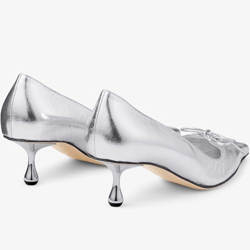 Image of Women's Pointed Toe Heels with Bow Pearl, 3.15 inch Kitten Heels Slip on Stiletto Pumps for Designer Dress Shoes