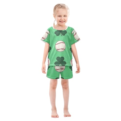Summer Pajama Set Baseball Clover Pattern, Short Sleeve Sleepwear Nightwear3
