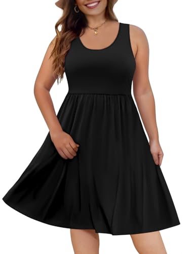 DB MOON Womens 2025 Plus Size Tank Dresses Sleeveless Knee Length Sundress with Pockets