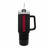 Campus Colors College & University 40 oz Travel Tumbler With Handle - Dual Option Lid With Straw - Vacuum Insulated Stainless Steel (Oklahoma Sooners - Black)