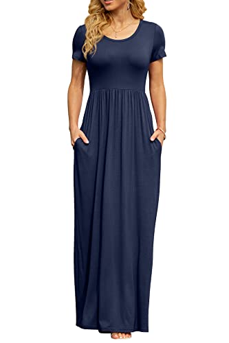 Image of DB MOON Womens 2026 Summer Maxi Dresses Casual Short Sleeve Empire Waist Spring Long Dress with Pockets