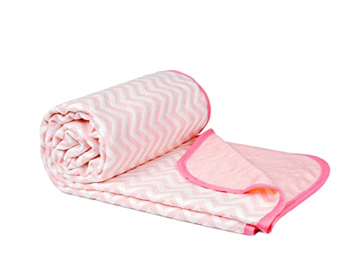 Image of BSB HOME 100% Cotton Reversible Dohar Double Bed, Soft Lightweight Bed Blanket, AC Dohar Blanket for Summers /Winter (Size 90 inch by 88 inch, Pink & White, Gift Packing Bag)