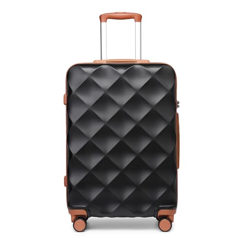 British Traveller Valigia Rigida Media 64CM Trolley Medio con Rotelle,Nero/Marrone