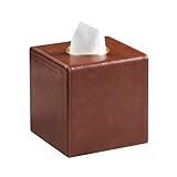 MEIBOOCH Square Tissue Box Cover, Luxury PU Leather Tissue Holder with Magnetic Closure (Brown)