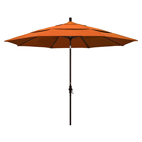 California Umbrella 11' Round Aluminum Market Umbrella, Crank Lift, Collar Tilt, Bronze Pole