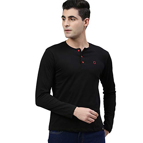 Urbano Fashion Men's Solid Henley Neck Slim Fit Full Sleeve Cotton T-Shirt