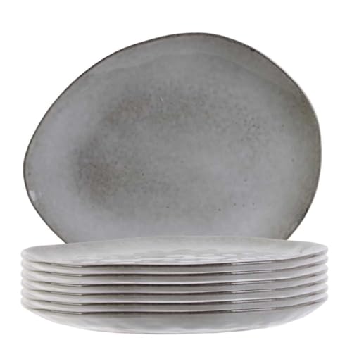 AltoBuy Set de 6 Assiettes Plates Galet en céramique au grés du Temps Gris (27.5x23cm) - Galet