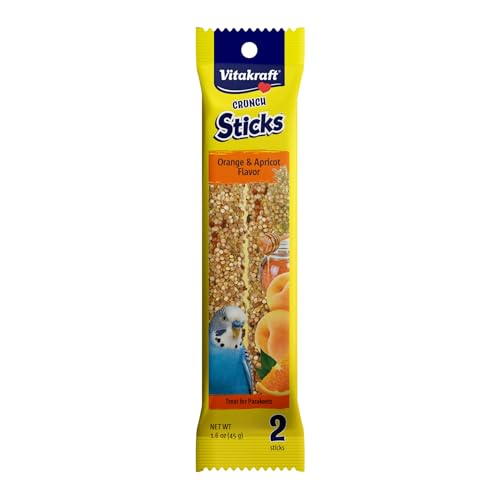 Image of Vitakraft Crunch Sticks Parakeet Treat - 2 Sticks in Orange and Apricot Flavor - Triple Baked with Natural Wood Center - Added Vitamins and Minerals with Cage Clip Holder for Long-Lasting Enrichment