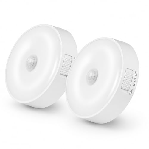 Image of 2 Pcs Motion Sensor LED Light, BUYERZONE Motion Sensor Light for Home Indoor, Wireless Magnetic Lights for Wall, Cabinet Light, Automatic On /Off, Rechargeable, Adhesive, Ideal for Wardrobe (Two Pack)