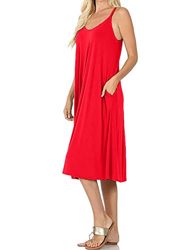 Image of ALLLA Women's Lightweight Flowy Summer Dress - Adjustable Strap Knee Length Dress with Side Pockets. Casual, Beachwear