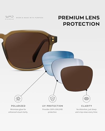 Image of WearMe Pro Men's Polarized Square Sunglasses - Wide Fit, Retro Style, UV400, Lightweight Frame for Driving & Daily Wear