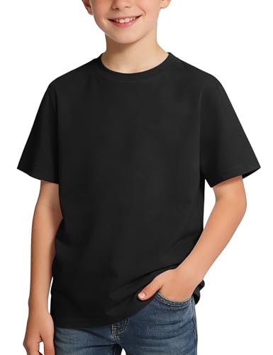 BOOPH Boys Shirts Short Sleeve T-Shirts Kids Basic Crew Neck Tops Casual Cotton Tees Clothes 7-8 Years Black