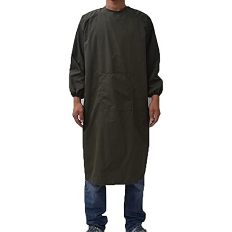 Adults Long Sleeve Cooking Kitchen Apron Waterproof Butcher Artist Apron Army Green Cover