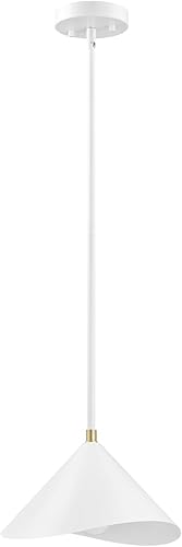 Miniatura 7 de GLOBE Electric 67000197 - Lámpara colgante de 1 luz, acabado de latón mate, pantalla de metal cónico blanco con detalle de anillo, varillas Cobrizo