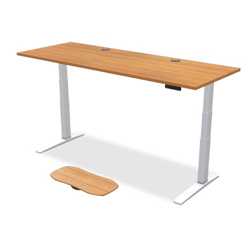 Image of UPLIFTDESK Bamboo (80 x 30 inch) Standing Desk 2-Leg V3 Adjustable Stand Up C-Frame (White), Advanced Keypad, Wire Grommets, Wire Tray, Rocker Board