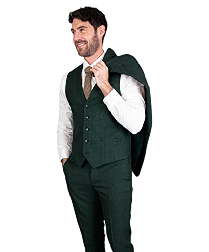 Mens Check Slim Fit Suit Jacket Vest Pants Wedding Formal Olive Green Set Sold Separately