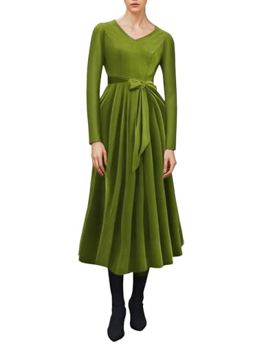 IWEMEK Samtkleid Damen Lang Kleid Audrey Hepburn Stil V-Ausschnitt Lange Ärmel Abendkleid Sexy Elegant Cocktailkleid Knielang Ballkleider...