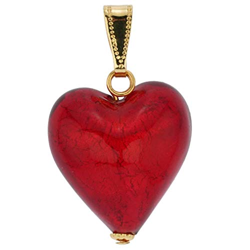 GlassOfVenice Murano Glass Heart Pendant - Fire Red