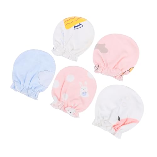 BESPORTBLE 5Pairs Mittens Comfortable Cotton Scratch Protection Gloves for Boy Girl Unisex Design for Months White Color Supplies