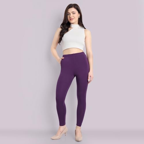Image of ONE SKY Women Ankle Length Leggings | Premium Cotton Modal Spandex Blend | High Waist Stretchable & Bio-Washed Fabric | Colour-Lock | Ethnic Leggings for Women