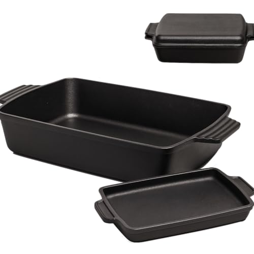 Cast Iron Dutch Oven Roaster with Skillet Lid-2-in-1 Pre-Seasoned Casserole Dish-Rectangular Baking Pan+Skillet Lid (6 QT) Cast Iron Dutch Oven Roaster with Skillet Lid-2-in-1 Pre-Seasoned Casserole Dish-Rectangular Baking Pan+Skillet Lid (6 QT)