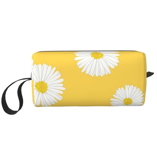 Borsa per il trucco per la ricezione per cosmetici da viaggio da toilette per portatile Organizer Aster bianco margherita gialla