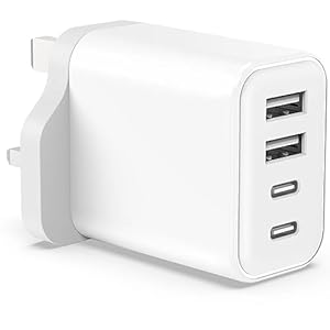 Baokuan 40W USB C Charger Plug for iPhone 15 14 13 12 11 Pro Max SE XS XR 8 Plus, iPad, Samsung Galaxy, Huawei, Tablet, 4-Port Fast Multi UK USBC Charging Adaptor Type C PD Power Wall Adapter 4U 2