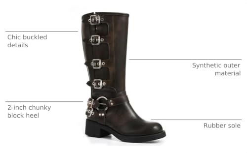 Image of AMINUGAL Knee High Boots Women Square Toe Pull On Wide Calf Riding Fashion Buckles Chunky Metallic Casual Vintage Buckle Rivet