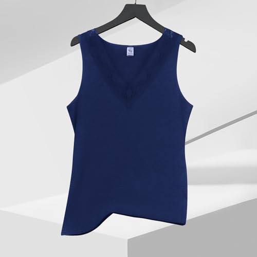 Image of Womens Tank Top Camisoles with Premium Cotton Italian Design - Trimmed with Flower Lace on Neckline