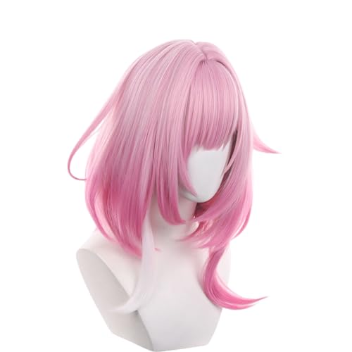 Image of Anime Deep Pink Gradient Wigs Women Short Straight Bob-Wig with Bangs Adult Game Beauty Female Cosplay wig Halloween,Christmas,Comic con,Game Show,Party