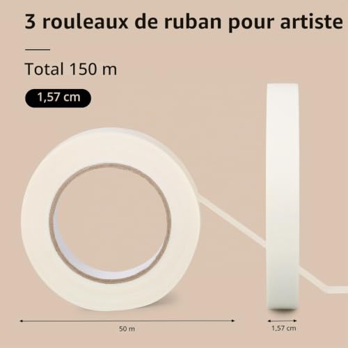 Fyguard Lot de 3 rouleaux de ruban adhésif d'artiste pour papier aquarelle - 50 m x 16 mm - Blanc - Faible adhésif - Pour peinture, dessin, cadre – vue 2
