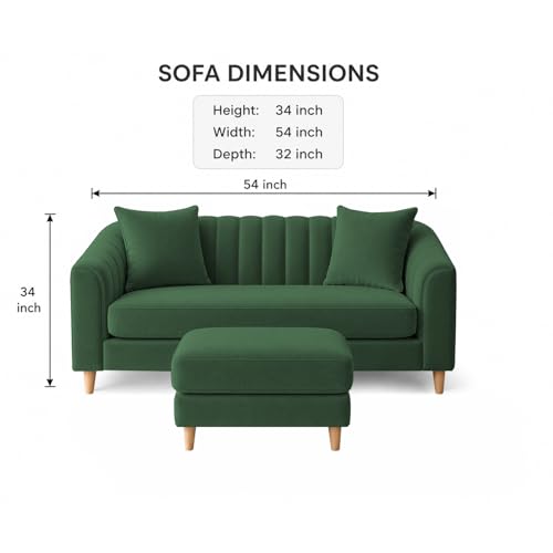 Image of Doraldo 2 Seater Sofa Set with Ottoman for Living Room (Green) Premium Fabric Sofa