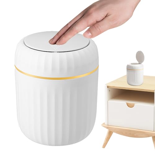 Cubo de basura de mesa de lujo con tapa de botón a presión, creativo y ligero, para escritorio, oficina, sala de estar y estudio, minipapelera a prueba de olores, fácil de limpiar (PP-Mater