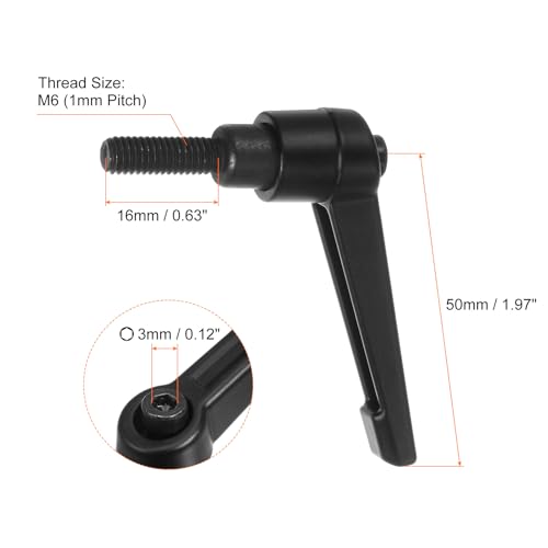 Image of HARFINGTON 6pcs Adjustable Clamping Lever Handles M6 x 16mm Male Thread Bolt Knobs Rotating Screw Locking Quick Release Ratchet Push Button Handle, Black