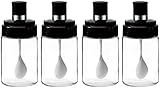 Lnwwrv 4-teiliges Küchen-Transparent-Kunststoff-Gewürzglas-Gewürzkasten mit Löffel, Gewürzbehälter, Gewürzglas zur Aufbewahrung von Pfeffer und Salz