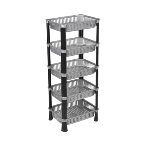 Image of KITCHIVO Multipurpose Storage Organizer Slim Rack Shelf with Wheels for Living Room, Office, Bedroom, Bathroom, Kids Room, Kitchen Trolley (Grey, 5 Layer)