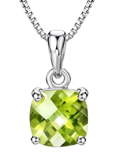 Michooyel 2ct Cushion Cut Peridot Pendant Necklace for Women Sterling Silver Gemstone August Birthstone Women's Necklace, 16-18 inch